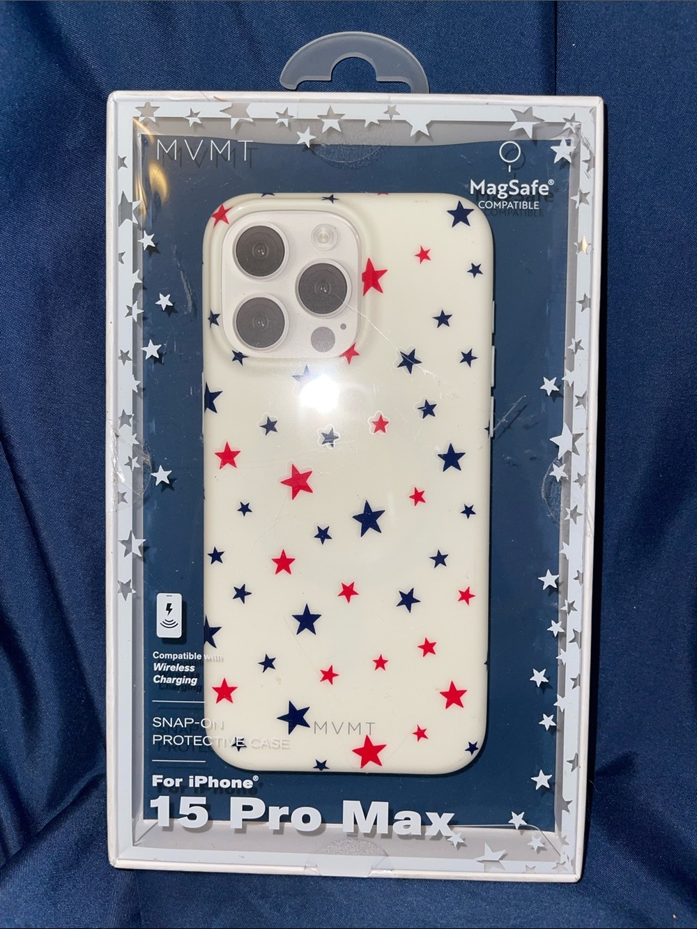 MVMT White Case with Red and Navy Star Pattern for iPhone 15 Pro Max
